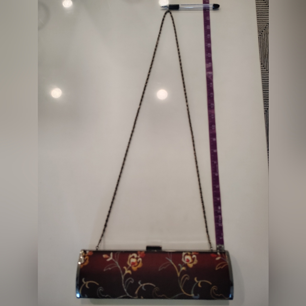 Floral Burgundy Evening Clutch with Chain Strap